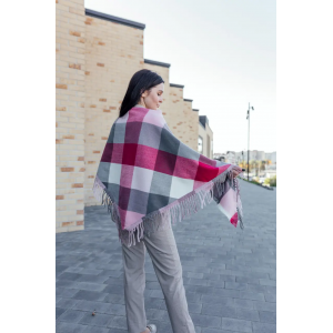 Велика бордова кашемірова хустка косинка в клітину CASHMERE. Photo 3